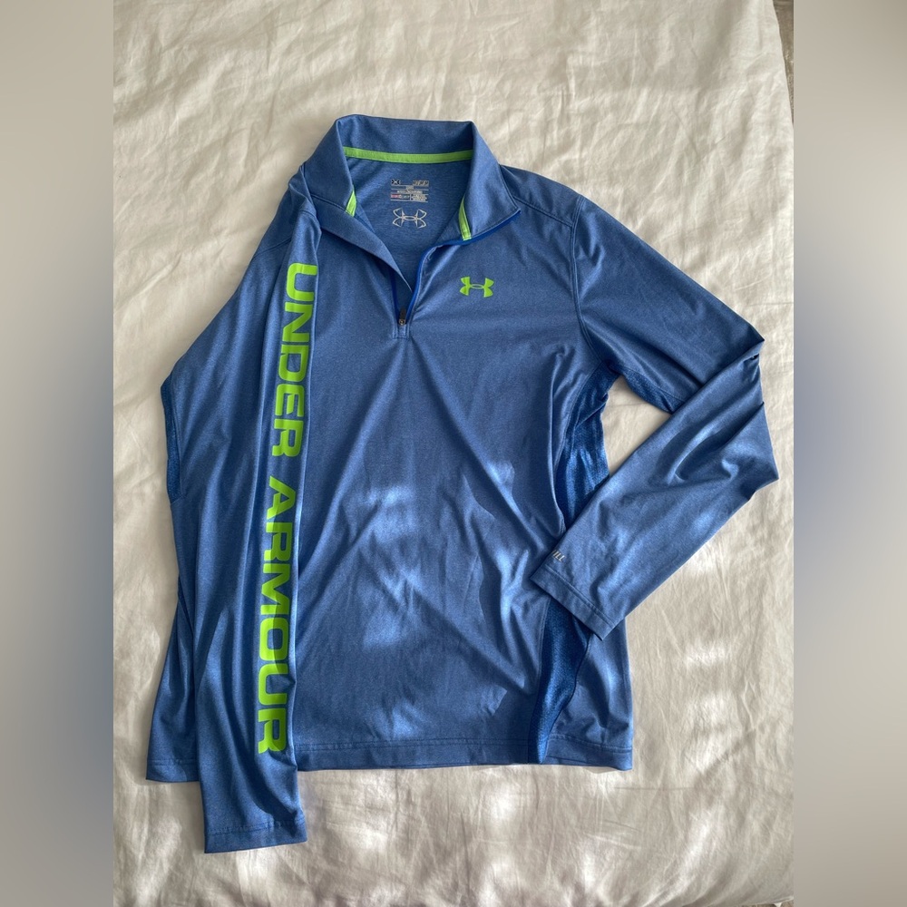 Under Armour Blue and Neon Green Dri-Fit Pull Over - Picture 2 of 5